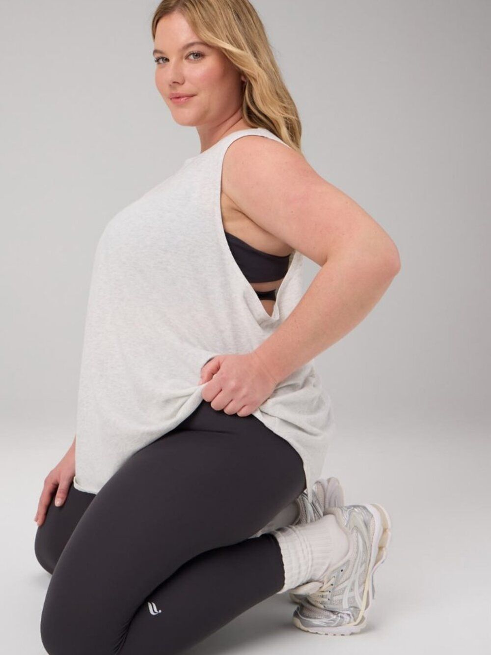 Fabletics 100% Cotton Oversized Muscle Tank Light Grey Heather Size 3X